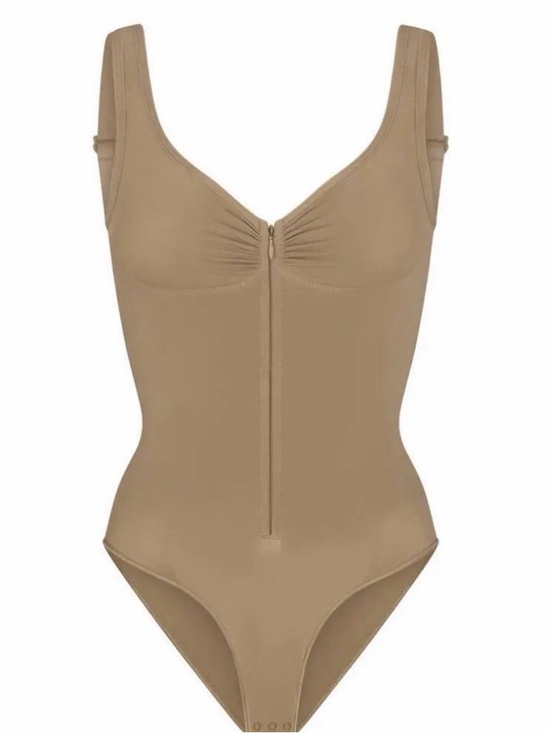 SKIMS Tops - SKIMS Seamless Sculpt Zip
Front Brief Bodysuit Desert Small NWOT